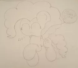 Size: 1508x1330 | Tagged: artist:bronybehindthedoor, balloon, derpibooru import, happy birthday mlp:fim, mlp fim's seventh anniversary, monochrome, pinkie pie, safe, solo, traditional art