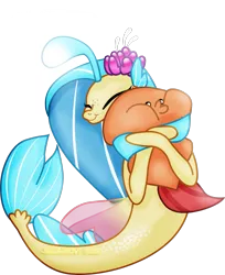 Size: 1600x1962 | Tagged: artist:jucamovi1992, bubble fish, cute, derpibooru import, fish, hug, my little pony: the movie, princess skystar, safe, seapony (g4), simple background, skyabetes, transparent background