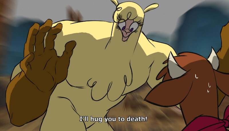 Size: 1256x720 | Tagged: alpaca, anthro, arizona cow, artist:lindsay towns, battle tendency, community related, cow, derpibooru import, imminent hape, jojo's bizarre adventure, joseph joestar, paprika paca, pillar men, safe, santana, santana (jjba), them's fightin' herds