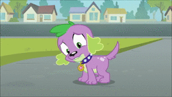 Size: 1920x1080 | Tagged: safe, derpibooru import, screencap, spike, twilight sparkle, dog, insect, ladybug, equestria girls, equestria girls (movie), animated, duo, exploitable meme, hand, meme, screaming, sound, spike the dog, twilight's human reaction, twiscream, webm, wondercolt statue, zoom out
