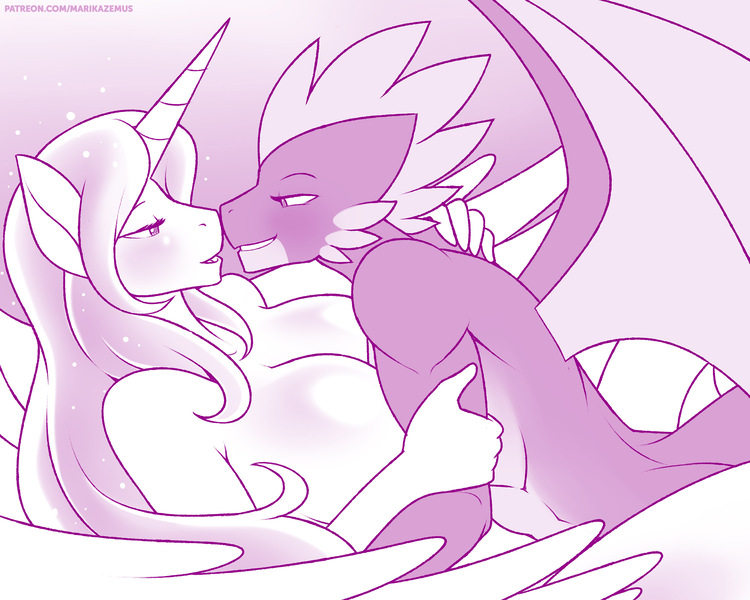 Size: 3000x2400 | Tagged: alicorn, anthro, artist:marik azemus34, bedroom eyes, big breasts, blushing, breasts, busty princess celestia, cleavage, derpibooru import, dragon, eye contact, female, grin, horn, imminent sex, inktober, looking at each other, male, mare, monochrome, nudity, older, older spike, open mouth, praise the sun, princess celestia, questionable, series:spike's royal conquest, sexy, shipping, smiling, spike, spikelestia, spread wings, straight, stupid sexy celestia, winged spike, wings