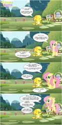 Size: 1610x3249 | Tagged: safe, derpibooru import, fluttershy, oc, oc:zynyz, pony, comic, crossover, flower, fluttershy's cottage, kacheek, neopets, non-pony oc, squee