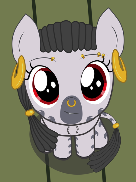 Size: 3000x4000 | Tagged: artist:theonewithoutaname, badumsquish's kitties, chest fluff, cute, derpibooru import, ear piercing, earring, eyebrow piercing, female, filly, floor, foal, i can't believe it's not badumsquish, jewelry, looking at you, nose piercing, nose ring, oc, oc:desta, part of a set, piercing, safe, simple background, sitting, solo, tail, unofficial characters only, zebra, zebra oc