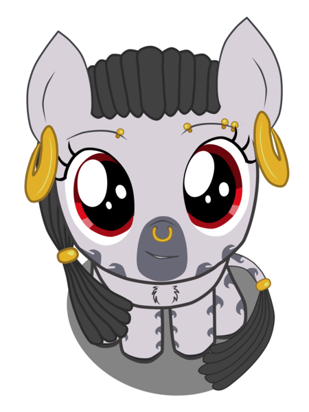 Size: 3000x4000 | Tagged: artist:theonewithoutaname, badumsquish's kitties, chest fluff, cute, derpibooru import, ear piercing, earring, eyebrow piercing, female, filly, foal, jewelry, looking at you, nose piercing, nose ring, oc, oc:desta, part of a set, piercing, safe, sitting, solo, tail, unofficial characters only, zebra, zebra oc