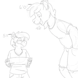 Size: 700x700 | Tagged: 5'11" vs 6'0", anthro, artist:goat train, derpibooru import, lineart, manlet, meme, monochrome, oc, oc:goatmod, oc:paige, safe, size difference, sketch, unofficial characters only