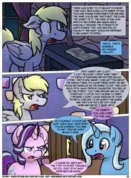 Size: 1400x1900 | Tagged: safe, artist:moemneop, derpibooru import, derpy hooves, starlight glimmer, trixie, pony, comic:shifting changelings lies and truths, angry, book, comic, don't talk to me or my son ever again