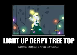 Size: 1870x1351 | Tagged: safe, artist:greenmachine987, derpibooru import, derpy hooves, pegasus, pony, a hearth's warming tail, christmas, christmas tree, derpy star, female, hearth's warming tree, holiday, mare, motivational poster, sitting in a tree, solo, tree