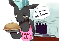 Size: 1754x1240 | Tagged: safe, artist:toisanemoif, derpibooru import, soarin', thunderlane, pony, food, gay, kitchen, male, offscreen character, pie, shipping, soarilane