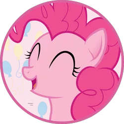 Size: 2000x2000 | Tagged: safe, artist:arifproject, derpibooru import, pinkie pie, earth pony, pony, arif's circle vector, bust, circle, eyes closed, open mouth, portrait, semi-transparent, simple background, smiling, solo, transparent background, vector