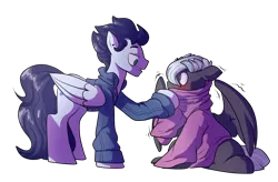 Size: 2698x1766 | Tagged: safe, artist:heyerika, derpibooru import, soarin', thunderlane, pegasus, pony, clothes, gay, looking at each other, male, shipping, simple background, soarilane, stallion, transparent background, younger