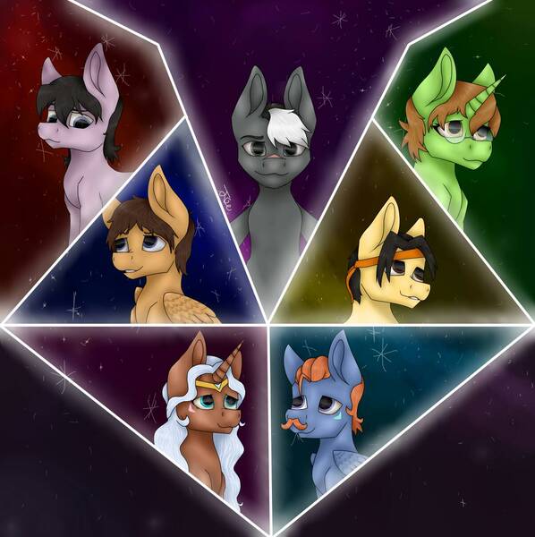 Size: 1206x1210 | Tagged: safe, artist:sunshinerainart, derpibooru import, ponified, pony, coran, hunk, katie holt, keith kogane, lance (voltron), lance mcclain, pidge, princess allura, scar, shiro, takashi shirogane, voltron, voltron legendary defender