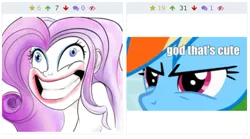 Size: 486x271 | Tagged: artist:firimil, derpibooru, derpibooru import, faic, god that's cute, human, juxtaposition, juxtaposition win, meme, meta, rainbow dash, rarity, reaction image, safe, solo, the joker