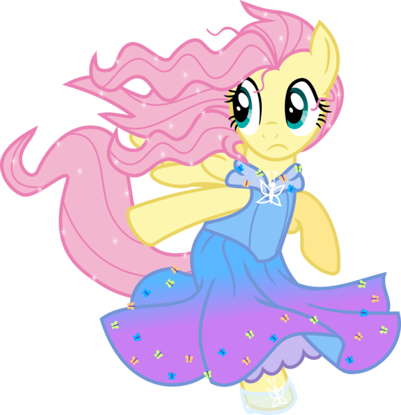 Size: 3267x3379 | Tagged: safe, artist:meganlovesangrybirds, derpibooru import, fluttershy, pegasus, pony, semi-anthro, bipedal, cinderella, cindershy, clothes, dress, female, glass slipper (footwear), horseshoes, mare, simple background, solo, transparent background