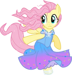 Size: 3267x3379 | Tagged: safe, artist:meganlovesangrybirds, derpibooru import, fluttershy, pegasus, pony, semi-anthro, bipedal, cinderella, cindershy, clothes, dress, female, glass slipper (footwear), horseshoes, mare, simple background, solo, transparent background