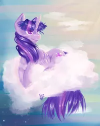 Size: 2000x2500 | Tagged: safe, artist:thefluffyvixen, derpibooru import, twilight sparkle, twilight sparkle (alicorn), alicorn, pony, cloud, female, mare, signature, sky, smiling, solo