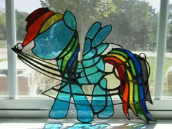 Size: 3648x2736 | Tagged: safe, artist:worldedit, derpibooru import, rainbow dash, pegasus, pony, craft, irl, photo, solo, stained glass, stained glass (irl)