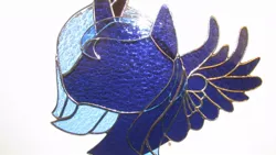 Size: 960x540 | Tagged: safe, artist:wistfulfantasy, derpibooru import, princess luna, alicorn, pony, bust, craft, irl, photo, solo, stained glass, stained glass (irl)