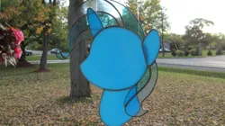 Size: 570x320 | Tagged: safe, artist:wistfulfantasy, derpibooru import, trixie, pony, unicorn, bust, craft, irl, photo, solo, stained glass, stained glass (irl)