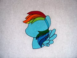 Size: 570x428 | Tagged: safe, artist:wistfulfantasy, derpibooru import, rainbow dash, pegasus, pony, bust, craft, solo, stained glass, stained glass (irl)