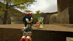 Size: 1366x768 | Tagged: 3d, artist:sonicdevil18, crossover, derpibooru import, gmod, oc, oc:rainbow whirlwind, safe, sonic the hedgehog, sonic the hedgehog (series)