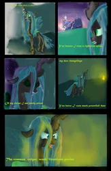 Size: 2008x3071 | Tagged: artist:mr100dragon100, cave, changeling, comic, derpibooru import, hellfire, hunchback of notre dame, queen chrysalis, safe, sunset, twilight's castle