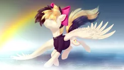 Size: 1600x900 | Tagged: artist:vincher, crying, derpibooru import, flying, my little pony: the movie, rainbow, safe, sia (singer), smiling, solo, songbird serenade, spread wings, tears of joy, wings