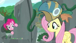 Size: 1920x1080 | Tagged: derpibooru import, fluttershy, healer's mask, mask, pinkie pie, ponehenge, safe, screencap, shadow play