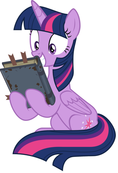 Size: 1435x2100 | Tagged: safe, artist:sonofaskywalker, derpibooru import, twilight sparkle, twilight sparkle (alicorn), alicorn, pony, shadow play, book, excited, female, mare, simple background, starswirl's book, that pony sure does love books, transparent background, vector