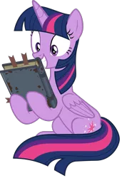 Size: 1435x2100 | Tagged: safe, artist:sonofaskywalker, derpibooru import, twilight sparkle, twilight sparkle (alicorn), alicorn, pony, shadow play, book, excited, female, mare, simple background, starswirl's book, that pony sure does love books, transparent background, vector