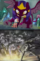 Size: 669x1015 | Tagged: comparison, daring done?, derpibooru import, safe, screencap, somnambula, sphinx, sphinx (character), yu-gi-oh!, zorc, zorc necrophades