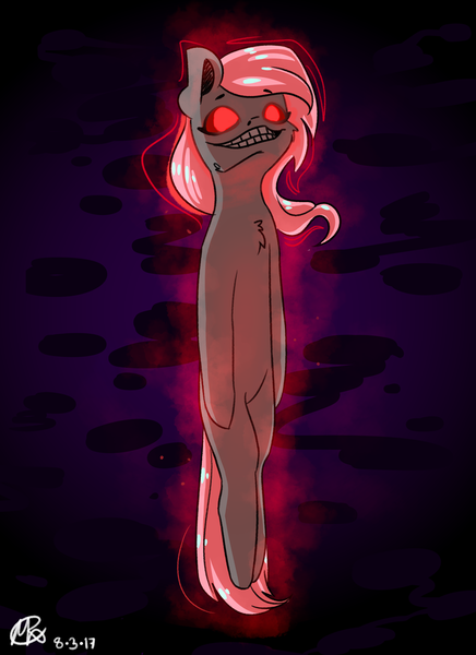 Size: 2800x3850 | Tagged: semi-grimdark, artist:mkclaassicarts, derpibooru import, oc, oc:lily (potion mare), oc:lucy (potion mare), unofficial characters only, demon, earth pony, pony, fanfic, fanfic:potion mare, blank eyes, chest fluff, crazy eyes, crazy face, creepy, creepy grin, digital art, evil eyes, evil grin, faic, fanfic art, female, floating, glowing eyes, grin, levitation, long mane, magic, manic grin, mare, pink mane, possessed, possession, pure unfiltered evil, purple background, red eyes, red sclera, self-levitation, simple background, smiling, solo, teeth, telekinesis, toothy grin, wide eyes