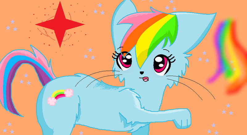 Size: 994x542 | Tagged: artist:warriorcatslongtail, cat, catified, derpibooru import, g3, rainbow dash (g3), safe, solo, species swap