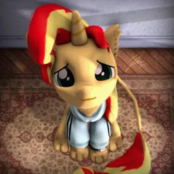 Size: 5400x5400 | Tagged: safe, artist:imafutureguitarhero, derpibooru import, part of a set, sunset shimmer, sphinx, unicorn, 3d, absurd resolution, adidas, badumsquish's kitties, carpet, cheek fluff, chest fluff, clothes, cute, female, hair, hnnng, hoodie, horn, lidded eyes, looking at you, looking down, looking up, messy hair, messy mane, messy tail, nose wrinkle, paws, piercing, shimmerbetes, signature, sitting, solo, source filmmaker, species swap, sphinxified, studs, top down, tracksuit, watch, wooden floor