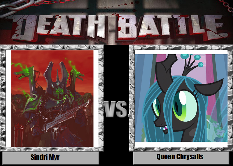 Size: 900x643 | Tagged: death battle, derpibooru import, exploitable meme, meme, meta, queen chrysalis, safe, sindri myr, warhammer 40k, warhammer (game)