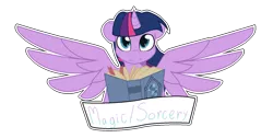 Size: 1599x807 | Tagged: safe, artist:eivilpotter, derpibooru import, twilight sparkle, twilight sparkle (alicorn), alicorn, pony, book, female, mare, old banner, solo