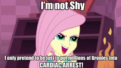 Size: 1280x720 | Tagged: safe, derpibooru import, screencap, fluttershy, a fine line, equestria girls, equestria girls series, caption, daimando is going to hell, fluttershy's revenge, image macro, imminent heart attack, meme, pure unfiltered evil, text