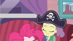 Size: 1920x1080 | Tagged: safe, derpibooru import, screencap, lily pad (equestria girls), pinkie pie, equestria girls, equestria girls series, pinkie sitting, out of context, young