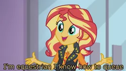 Size: 1920x1080 | Tagged: safe, derpibooru import, edit, edited screencap, screencap, sunset shimmer, a fine line, equestria girls, equestria girls series, caption, geode of empathy, hitchhiker's guide to the galaxy, image macro, magical geodes, meme, solo, text