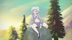 Size: 3840x2160 | Tagged: adorasexy, artist:pencils, belly button, blushing, boulder, breasts, clothes, cute, derpibooru import, female, high res, holder's boulder, human, humanized, legs, limestone pie, limetsun pie, looking at you, mary janes, moe, school uniform, sexy, shirt, shoes, sitting, skirt, skirt pull, solo, solo female, suggestive, :t, tree, tsundere