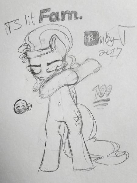 Size: 1563x2083 | Tagged: safe, artist:binkyt11, derpibooru import, screencap, fluttershy, pegasus, pony, alternate hairstyle, belly button, bipedal, dab, discovery family logo, emoji, fam, female, mare, meme, millennial, monochrome, solo, traditional art, 🅱, 👌, 💯, 😂