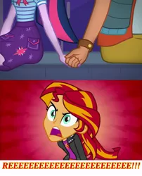 Size: 1920x2373 | Tagged: safe, derpibooru import, edit, screencap, sci-twi, sunset shimmer, timber spruce, twilight sparkle, equestria girls, equestria girls (movie), equestria girls series, star crossed, angry, female, holding hands, implied lesbian, implied scitwishimmer, implied shipping, male, open mouth, reeee, reeeeeeeeeeeeeeeeeeee, shipping, shipping denied, shipping drama, straight, timbertwi