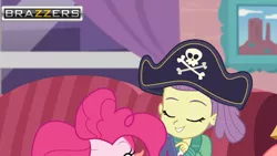 Size: 1920x1080 | Tagged: suggestive, derpibooru import, edit, edited screencap, screencap, lily pad (equestria girls), pinkie pie, equestria girls, equestria girls series, pinkie sitting, brazzers, implied lolicon, implied sex, out of context, young