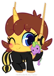 Size: 386x536 | Tagged: safe, artist:riouku, derpibooru import, spike, ponified, insect, pony, unicorn, wasp, avengers, avengers: earth's mightiest heroes, chibi, crossover, doll, janet van dyne, marvel, one eye closed, plushie, spikexwasp, toy, wink