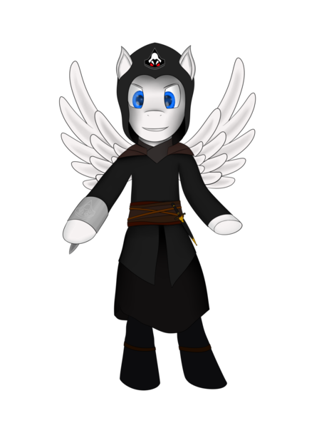 Size: 1024x1331 | Tagged: safe, artist:recordmelodie, derpibooru import, oc, oc:silent strike, unofficial characters only, pegasus, pony, assassin, assassin's creed, hidden blade, simple background, transparent background