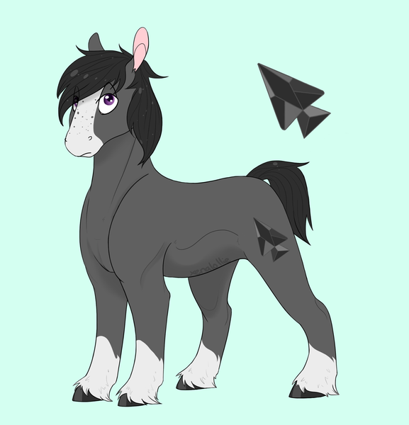 Size: 2268x2358 | Tagged: safe, artist:xenalollie, deleted from derpibooru, derpibooru import, oc, oc:obsidian, unofficial characters only, earth pony, pony, blaze (coat marking), blue background, crack ship offspring, cutie mark, cyan background, high res, male, offspring, parent:marble pie, parent:troubleshoes clyde, parents:marbleshoes, simple background, socks (coat marking), solo, stallion