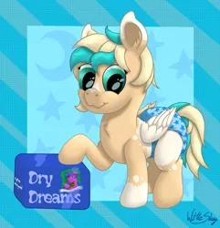 Size: 1896x1970 | Tagged: safe, artist:wittleskaj, derpibooru import, oc, oc:sun light, unofficial characters only, pegasus, pony, diaper, female, filly, foal, pullup (diaper)