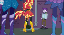 Size: 372x207 | Tagged: safe, derpibooru import, screencap, jewelry thief (character), rarity, sci-twi, sunset shimmer, twilight sparkle, equestria girls, equestria girls series, super squad goals, animated, crystal guardian, empathy, gif, ponied up, super ponied up, thief, trapped