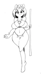 Size: 922x1632 | Tagged: anthro, artist:passigcamel, atryl-ish, belly button, bikini, breasts, busty somnambula, clothes, derpibooru import, hope (pole), looking at you, monochrome, pole, simple background, sketch, smiling, somnambula, staff, stick, style emulation, suggestive, swimsuit, unguligrade anthro