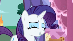 Size: 854x480 | Tagged: safe, derpibooru import, screencap, rarity, spike, twilight sparkle, dragon, pony, unicorn, green isn't your color, animated, blinking, cute, excited, eyes closed, female, happy, lidded eyes, male, mare, ouch, pronking, raribetes, smiling, sound, unicorn twilight, webm