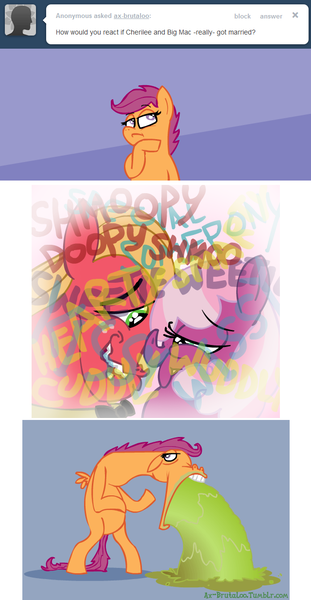 Size: 640x1233 | Tagged: questionable, artist:brutamod, derpibooru import, big macintosh, cheerilee, scootaloo, earth pony, pony, hearts and hooves day (episode), ax brutaloo, brutaloo, cheerimac, comic, female, hearts and hooves day, male, shipping, stallion, straight, vomit